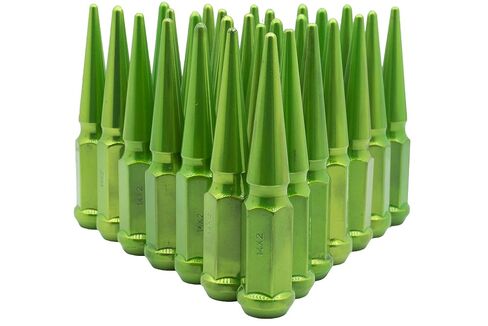 24 Pc Lime Green Spike Lug Nuts 4.5" Tall Solid 1 Piece Spiked + Key | Compatible with Ram 1500 New 6 Lug in Saudi Arabia
