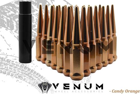 Venum wheel accessories 32 Pc Candy Orange Spike Lug Nuts Powder Coated | Steel | 4.5" Tall | M14x1.5 Thread Pitch + 1 Key Works with Ford F-250 F-350 Aftermarket Wheels in Saudi Arabia