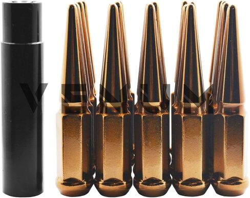 Venum wheel accessories 32 Pc Candy Orange Spike Lug Nuts Powder Coated | Steel | 4.5" Tall | M14x1.5 Thread Pitch + 1 Key Works with Ford F-250 F-350 Aftermarket Wheels in Saudi Arabia