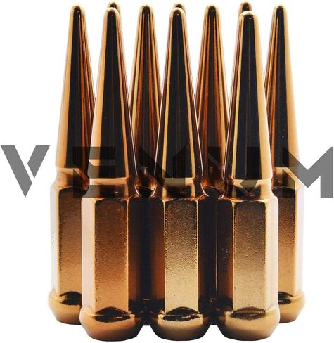 Venum wheel accessories 32 Pc Candy Orange Spike Lug Nuts Powder Coated | Steel | 4.5" Tall | M14x1.5 Thread Pitch + 1 Key Works with Ford F-250 F-350 Aftermarket Wheels in Saudi Arabia