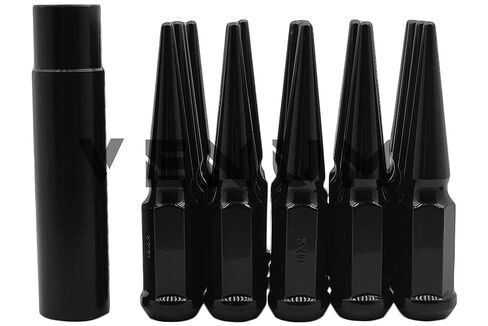 24 Pc Gloss Black Spike Lug Nuts Powder Coated | Steel | 4.5" Tall | M14x1.5 Thread Pitch + 1 Key Works/Compatible with 1999-2020 Silverado Sierra 1500 6x5.5 6x139.7mm Aftermarket Wheels in Saudi Arabia