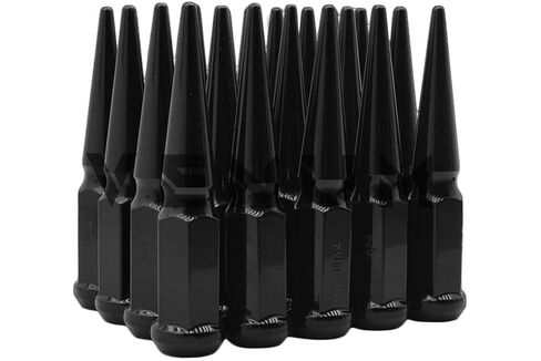 24 Pc Gloss Black Spike Lug Nuts Powder Coated | Steel | 4.5" Tall | M14x1.5 Thread Pitch + 1 Key Works/Compatible with 1999-2020 Silverado Sierra 1500 6x5.5 6x139.7mm Aftermarket Wheels in Saudi Arabia