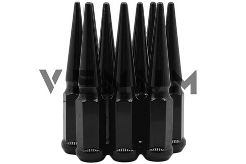 24 Pc Gloss Black Spike Lug Nuts Powder Coated | Steel | 4.5" Tall | M14x1.5 Thread Pitch + 1 Key Works/Compatible with 1999-2020 Silverado Sierra 1500 6x5.5 6x139.7mm Aftermarket Wheels in Saudi Arabia