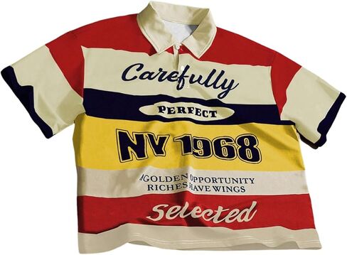 Men's Striped Golf Shirts Color Block Short Sleeve Baggy Casual Shirt Street Jersey Tops in Saudi Arabia
