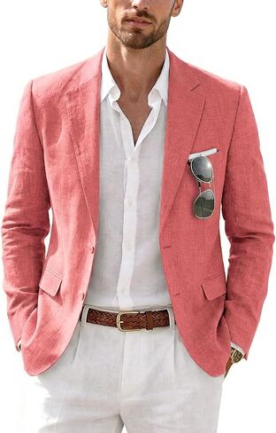 MrSure Men’s 2 Buttons Linen Blazer, Casual Sport Coat, Solid Lightweight Suit Jacket for Daily in Kuwait