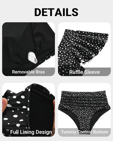 Daci Plus Size Two Piece Swimsuits - High Waisted Bikini with Sleeves for Women Bathing Suit Swimwear Black and White Dot 22 Plus in Saudi Arabia