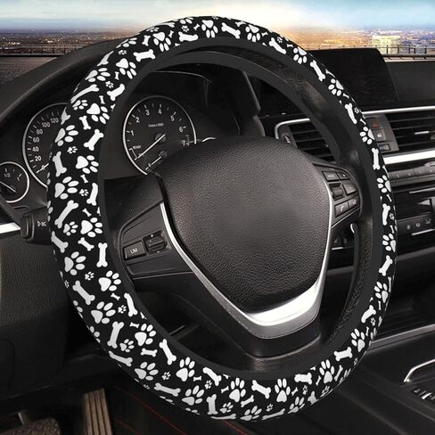 Distressed Black and White Checker Board Steering Wheel Cover Car Elastic Steering Wheel Protector Anti-Slip Car Accessories Interior for Women Men Universal 15 Inch Fit Auto SUVs Vans Truck in Kuwait