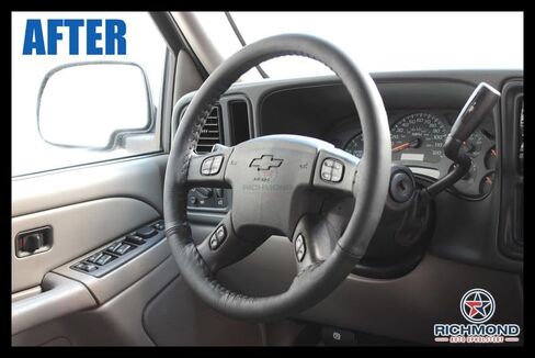 Rirchmond Auto Upholstery - غطاء عجلة القيادة جلدي متوافق مع 2005-2009 Chevy Trailblazer LT LS، أسود in Kuwait