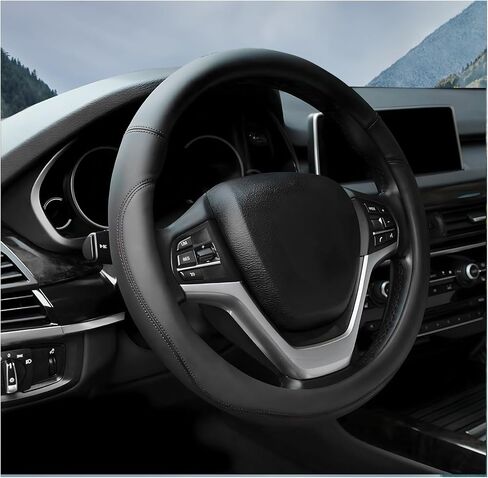 Leather Steering Wheel Cover, Anti-Slip Full Surround Car Wheel Protector with Comfortable Grip, Universal Elastic Decorative Cover Fit for 14 1/2-15 Inch Steering Wheels (Gray) in Saudi Arabia