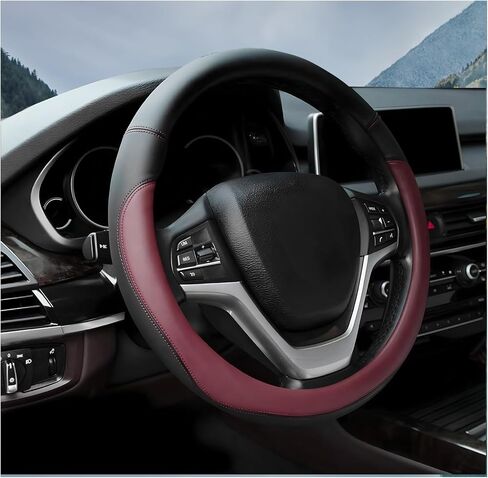 Leather Steering Wheel Cover, Anti-Slip Full Surround Car Wheel Protector with Comfortable Grip, Universal Elastic Decorative Cover Fit for 14 1/2-15 Inch Steering Wheels (Gray) in Saudi Arabia