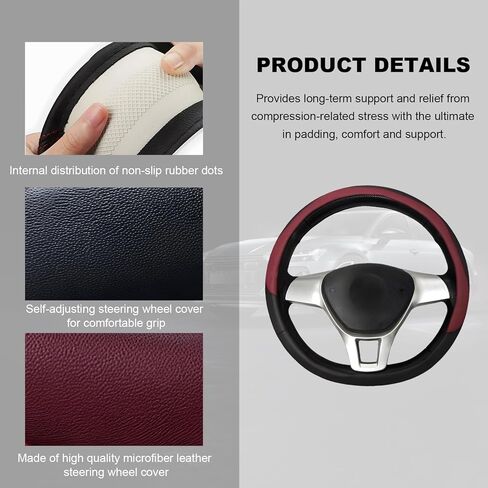 Leather Steering Wheel Cover, Anti-Slip Full Surround Car Wheel Protector with Comfortable Grip, Universal Elastic Decorative Cover Fit for 14 1/2-15 Inch Steering Wheels (Gray) in Saudi Arabia