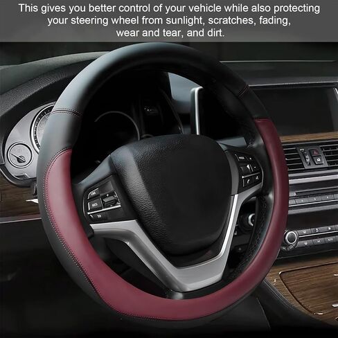 Leather Steering Wheel Cover, Anti-Slip Full Surround Car Wheel Protector with Comfortable Grip, Universal Elastic Decorative Cover Fit for 14 1/2-15 Inch Steering Wheels (Gray) in Saudi Arabia