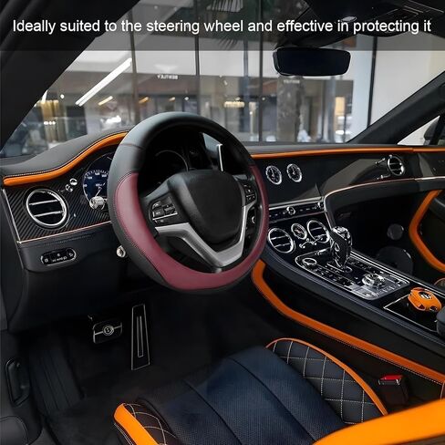 Leather Steering Wheel Cover, Anti-Slip Full Surround Car Wheel Protector with Comfortable Grip, Universal Elastic Decorative Cover Fit for 14 1/2-15 Inch Steering Wheels (Gray) in Saudi Arabia