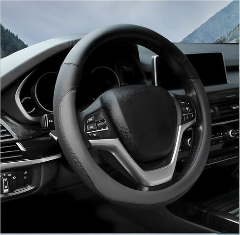 Leather Steering Wheel Cover, Anti-Slip Full Surround Car Wheel Protector with Comfortable Grip, Universal Elastic Decorative Cover Fit for 14 1/2-15 Inch Steering Wheels (Gray) in Saudi Arabia