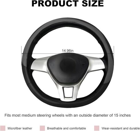 Leather Steering Wheel Cover, Anti-Slip Full Surround Car Wheel Protector with Comfortable Grip, Universal Elastic Decorative Cover Fit for 14 1/2-15 Inch Steering Wheels (Gray) in Saudi Arabia