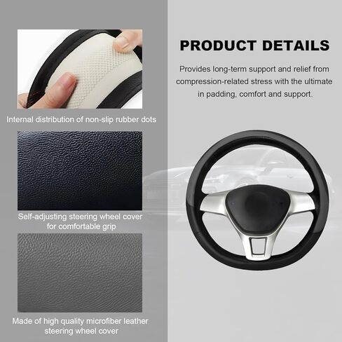 Leather Steering Wheel Cover, Anti-Slip Full Surround Car Wheel Protector with Comfortable Grip, Universal Elastic Decorative Cover Fit for 14 1/2-15 Inch Steering Wheels (Gray) in Saudi Arabia