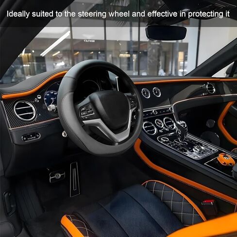 Leather Steering Wheel Cover, Anti-Slip Full Surround Car Wheel Protector with Comfortable Grip, Universal Elastic Decorative Cover Fit for 14 1/2-15 Inch Steering Wheels (Gray) in Saudi Arabia