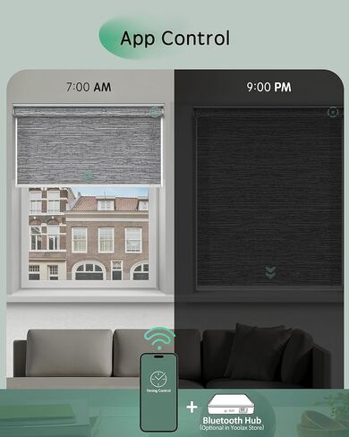 التحكم في تطبيق الستائر الآلية Yoolax، ظلال آلية لتصفية الضوء للنوافذ، ظلال دوارة أوتوماتيكية لاسلكية لغرفة النوم وغرفة المعيشة والمكتب (رمادي جاكار مرشح للضوء، 34 بوصة عرض × 72 بوصة ارتفاع) in Kuwait