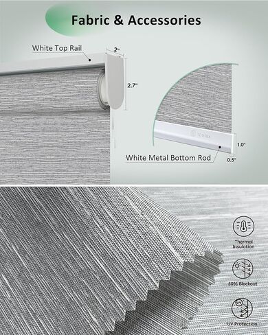 التحكم في تطبيق الستائر الآلية Yoolax، ظلال آلية لتصفية الضوء للنوافذ، ظلال دوارة أوتوماتيكية لاسلكية لغرفة النوم وغرفة المعيشة والمكتب (رمادي جاكار مرشح للضوء، 34 بوصة عرض × 72 بوصة ارتفاع) in Kuwait