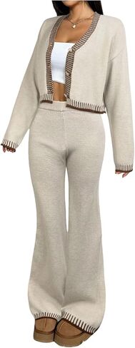 MakeMeChic Women's Lounge Sweater Sets Fall Two Piece Pants Sets Travel Outfits Winter Loungewear in Saudi Arabia