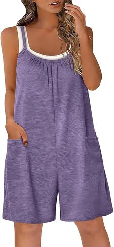 Summer Rompers for Women 2026 Sleeveless Adjustable Strap Shorts Jumpsuits Cotton Casual Stretchy Romper with Pockets in Kuwait