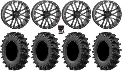 الحزمة - 9 عناصر: عجلات System 3 ST-3 مقاس 20 بوصة، إطارات MotoSlayer مقاس 33 بوصة [4 × 137 نمط مسمار 12 مم × 1.5 مجموعة العروة] in Saudi Arabia