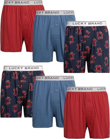 سراويل بوكسر رجالية من Lucky Brand - 6 قطع فضفاضة من نسيج ناعم للرجال - بوكسر كلاسيكي مسامي للرجال (S-XL)، مقاس XX-Large، رمادي داكن/طباعة طقس عاصف/رمادي فاتح منقط in Saudi Arabia