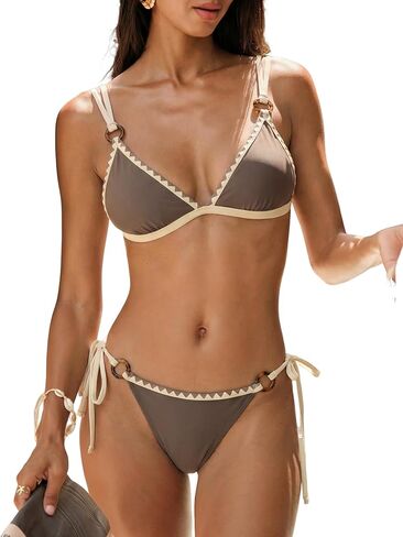 ZAFUL Women's Bikini Sets O Ring Two Piece Swimsuits Lace Up Color Block Spaghetti Strap Bathing Suit in Saudi Arabia