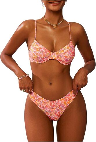 SOLY HUX Women's Two Piece Bikini Sets Floral Swimsuits Cheeky Thong Bathing Suit Cruise Beach Wear in Saudi Arabia