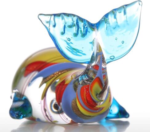 Tooarts الملونة الحوت النحت الزجاج الحوت تمثال زخرفة اليد في مهب متعدد الألوان، هدية عيد ميلاد عيد الميلاد in Kuwait