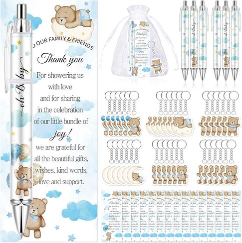 145Pcs Safari Baby Shower Favors for Guest Jungle Animals Ballpoint Pens Retractable Baby Shower Pens Animal Keychains Greeting Bookmarks Organza Bags for Gender Reveal Party Souvenirs Prizes in Kuwait