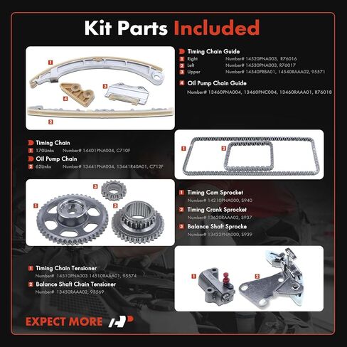 طقم سلسلة توقيت المحرك 11 قطعة A-Premium مع شداد والمزيد [يناسب DOHC، 4Cyl] متوافق مع Acura RSX 2002 2003 2004 2005 2006 [2.0L] & Honda Civic 2012 2013 2014 2015 [2.4L] 2002-2011 [2.0L] in Saudi Arabia