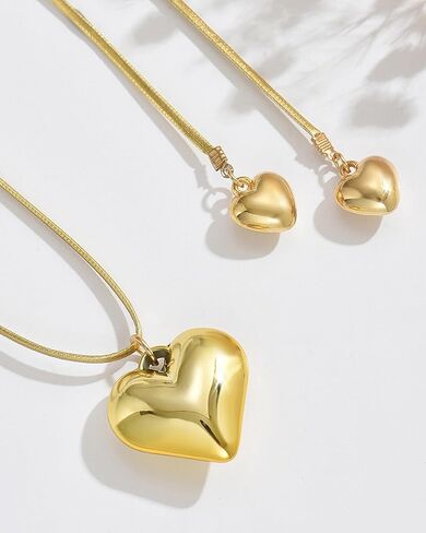 Chunky Heart Necklace for Women Adjustable Bow Layered Tie Wrap Necklace Trendy Gold Heart Pendant Neck-lace Prom Party Valentine Day Jewelry Accessories for Her in Saudi Arabia