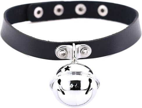 Outman Women PU Leather Punk Choker Necklace Goth Choker Collar Waist Belt Gothic (Black with Bell) in Kuwait