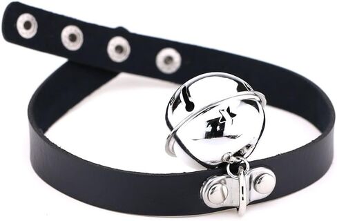 Outman Women PU Leather Punk Choker Necklace Goth Choker Collar Waist Belt Gothic (Black with Bell) in Kuwait