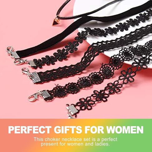 ZukoCert 6 PCS Black Lace Choker Set for Women, Gothic Velvet Neck Choker, Sexy Goth Cross Necklace, Aesthetic Gift for Party in Kuwait