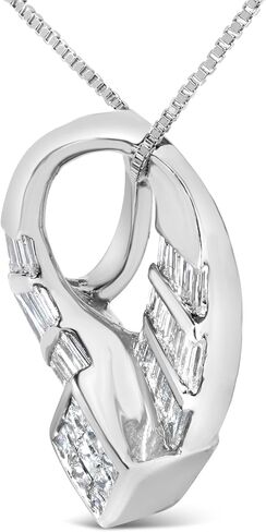 14k White Gold 1 5/8 Cttw Invisible Set Princess and Channel Set Baguette Diamond Curved Oval Shape Pendant Necklace (G-H Color, VS2-SI1 Clarity) in Kuwait