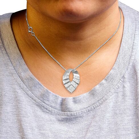 14k White Gold 1 5/8 Cttw Invisible Set Princess and Channel Set Baguette Diamond Curved Oval Shape Pendant Necklace (G-H Color, VS2-SI1 Clarity) in Kuwait