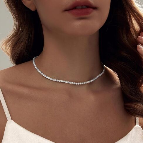 Tennis Necklaces for Women Silver Rhinestone Choker Zirconia Diamond Tennis Chain Classic Dainty Simulated Diamond 3MM in Saudi Arabia