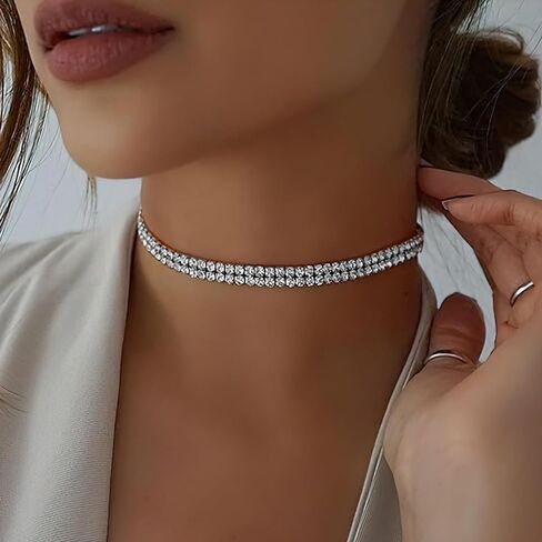 Tennis Necklaces for Women Silver Rhinestone Choker Zirconia Diamond Tennis Chain Classic Dainty Simulated Diamond 3MM in Saudi Arabia
