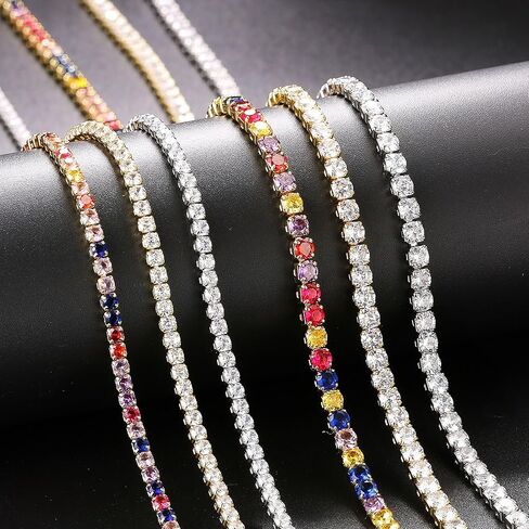Tennis Necklaces for Women Silver Rhinestone Choker Zirconia Diamond Tennis Chain Classic Dainty Simulated Diamond 3MM in Saudi Arabia
