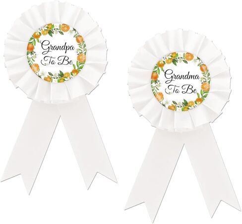 Orange Grandma To Be Tinplate Badge Pin, Little Cutie Baby Shower Button Pin, Orange Grandpa To Be Button Pin, White Rosette Little Cutie Gender Reveal Brooch Buttons for New Grandparents in Saudi Arabia