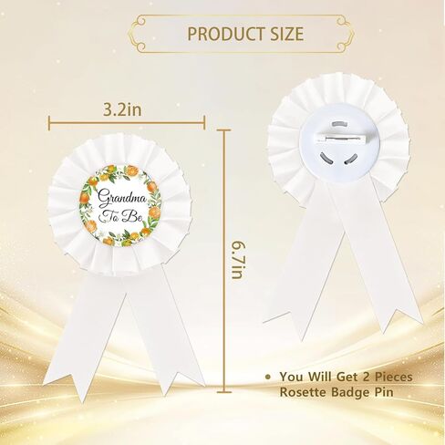 Orange Grandma To Be Tinplate Badge Pin, Little Cutie Baby Shower Button Pin, Orange Grandpa To Be Button Pin, White Rosette Little Cutie Gender Reveal Brooch Buttons for New Grandparents in Saudi Arabia