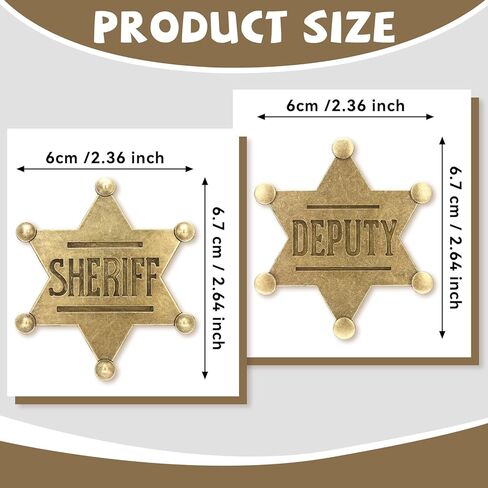 1 قطعة شريف و1 قطعة شارات نائب، شارة شرطة معدنية، شارات شرطي رعاة البقر الغربية نجمة هدايا للأطفال والكبار ومستلزمات الحفلات in Kuwait