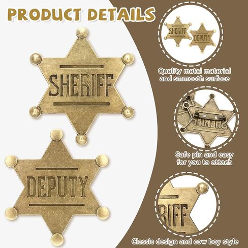 1 قطعة شريف و1 قطعة شارات نائب، شارة شرطة معدنية، شارات شرطي رعاة البقر الغربية نجمة هدايا للأطفال والكبار ومستلزمات الحفلات in Kuwait