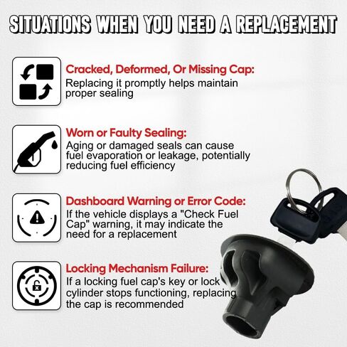 8U5Z-9C268-B Locking Gas Cap, Fuel Tank Cap Fit for Ford Edge Fiesta 2011-2014, Ford Fusion Taurus 2010-2012, Lincoln MKS MKT MKX MKZ 2010-2012 Replaces 8U5A-9C268-AC in Kuwait