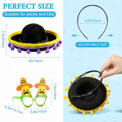 Janinka 18 Pcs Fiesta Party Supplies Sombrero Headbands Paper Eyeglasses, Cinco De Mayo Mexican Party Decorations in Kuwait