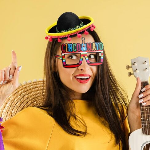 Janinka 18 Pcs Fiesta Party Supplies Sombrero Headbands Paper Eyeglasses, Cinco De Mayo Mexican Party Decorations in Kuwait