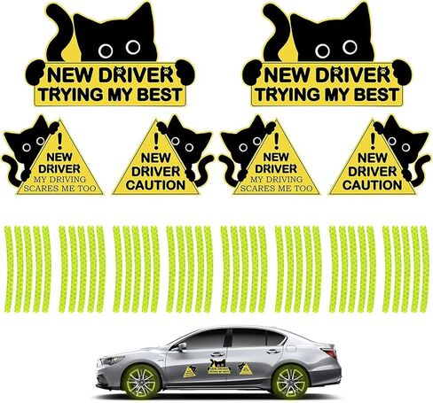 26 PCS Funny New Car Driver Magnets, Magnetic Student Driver Please Be Patient Signs Sticker Reusable Cute Black Cat for All Cars in Kuwait