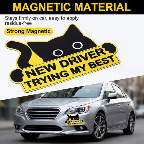 26 PCS Funny New Car Driver Magnets, Magnetic Student Driver Please Be Patient Signs Sticker Reusable Cute Black Cat for All Cars in Kuwait
